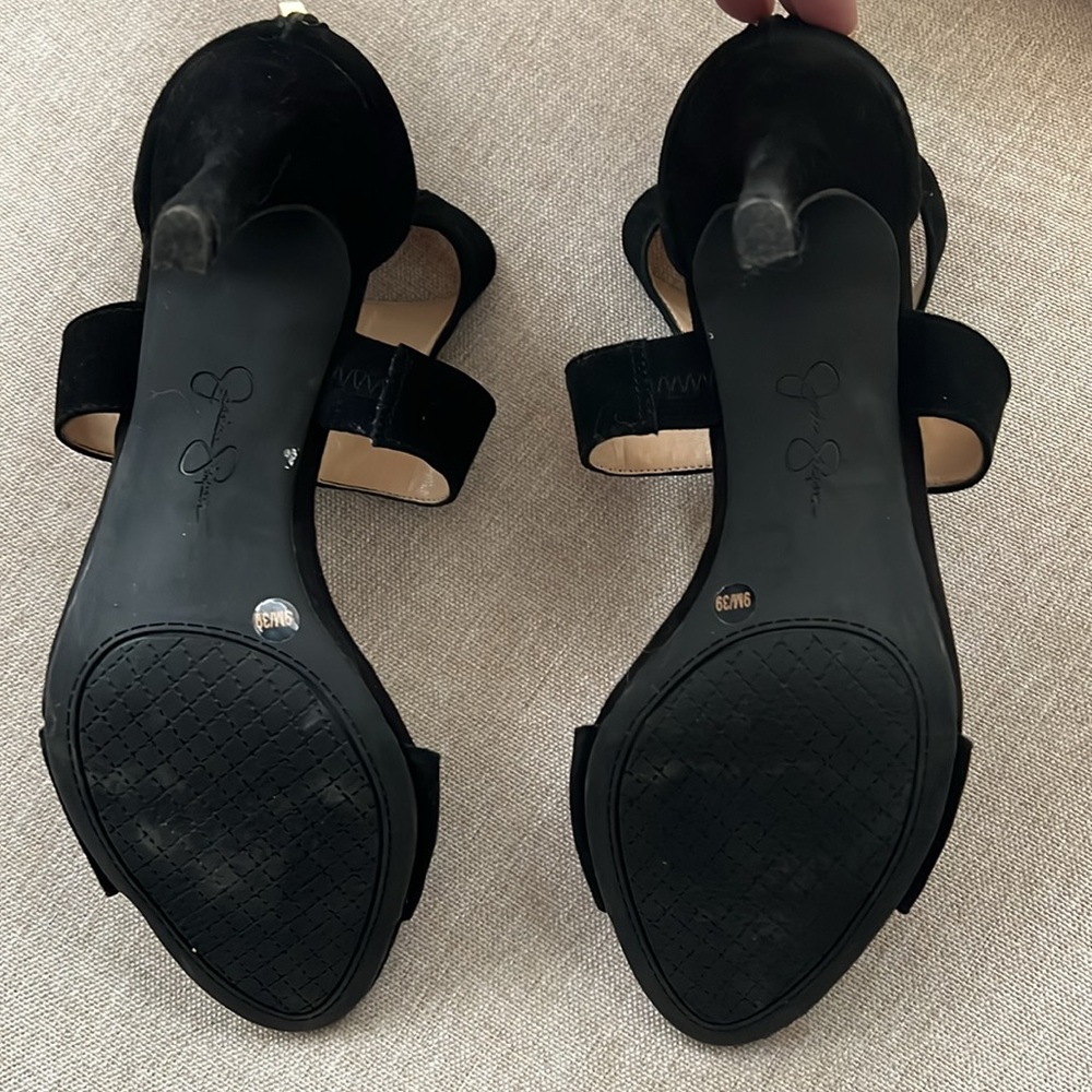 EUC Jessica Simpson black brushed leather heels zip back 9 - Picture 6 of 6